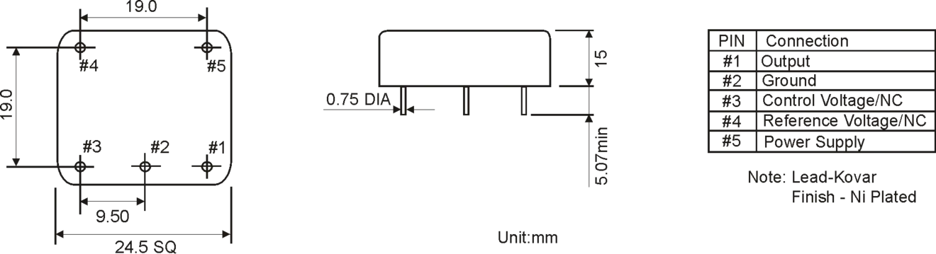 THT OCXO METAL OSCILLATOR 25.4 x 25.4 mm
